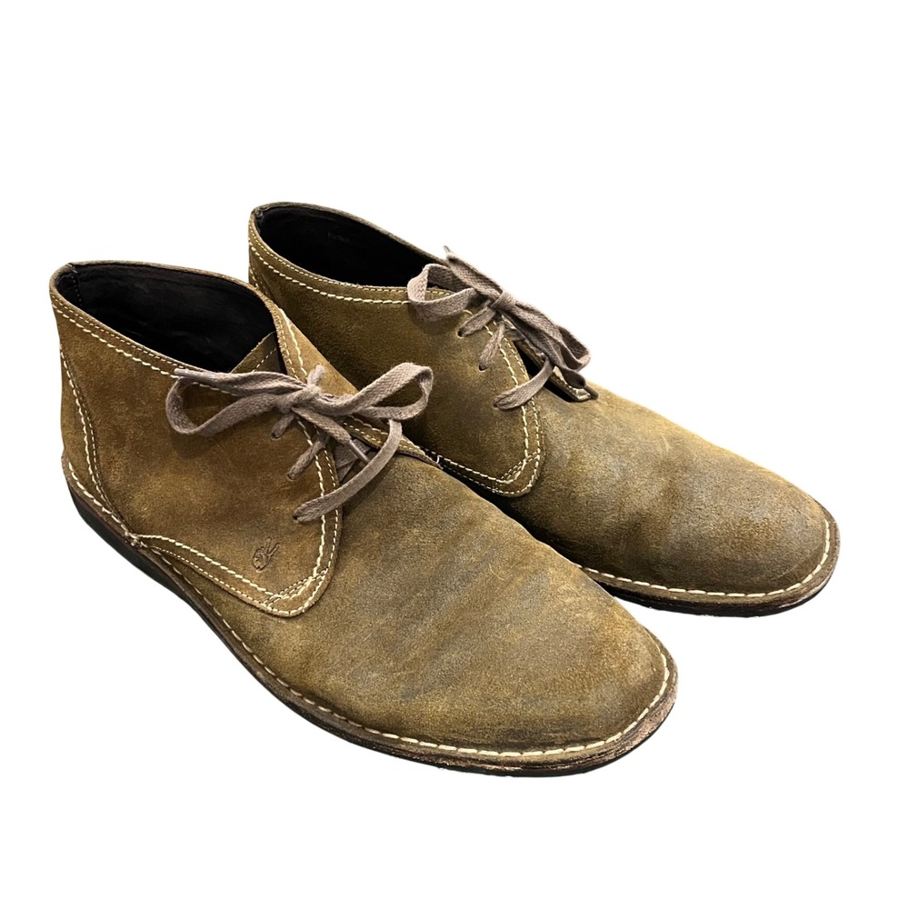 John Varvatos USA Suede Hipster Chukka Boots Olive Brown Distressed Men's 12 M